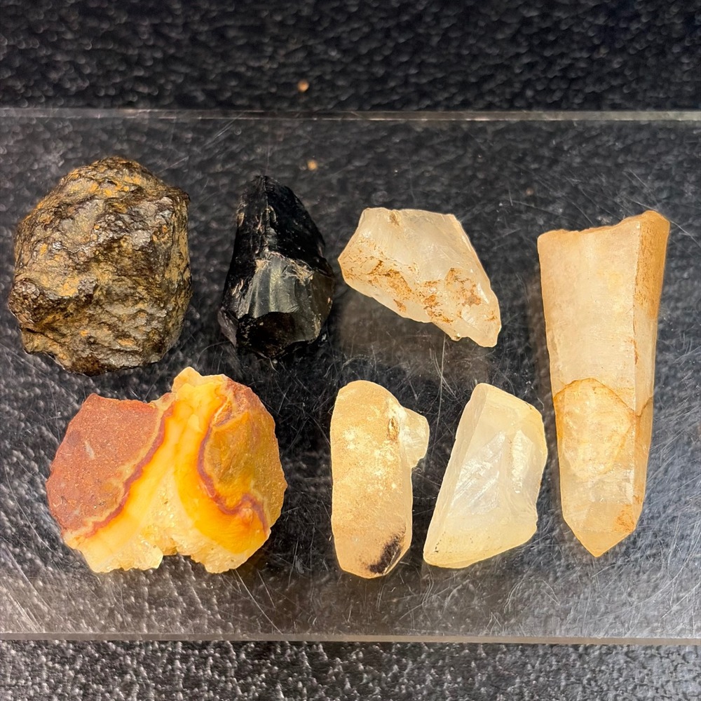 Vintage Natural Mineral Specimen Set Quartz Obsidian Agate Meteorite Rock Lot